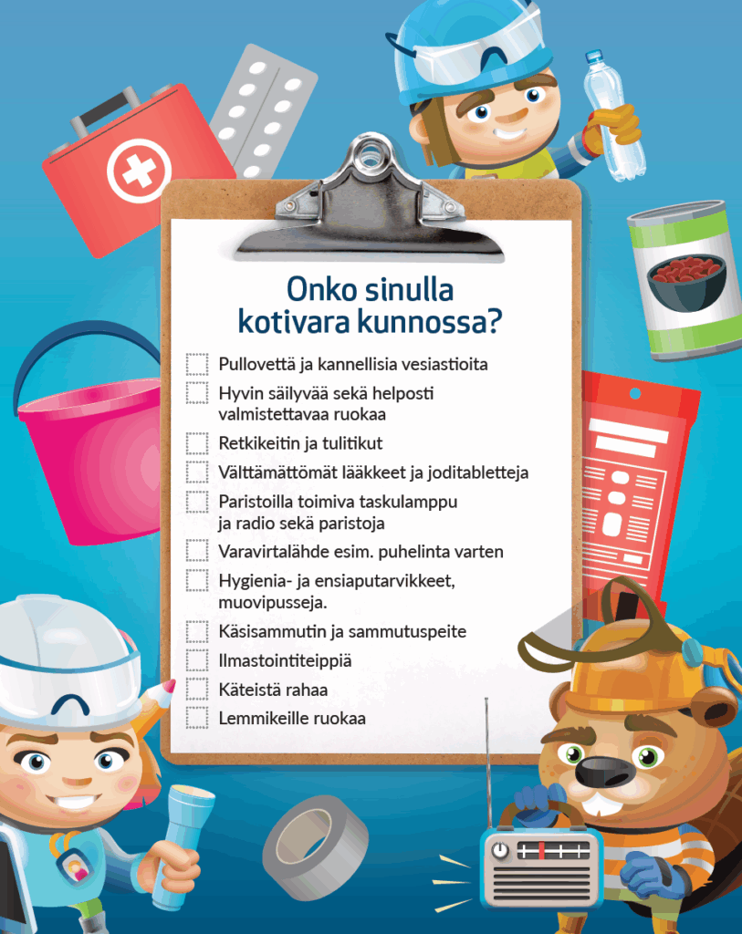 Listaus kotivaraan kuuluvista asioista