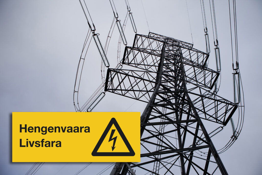 110kV-pylväs ja hengenvaara-kyltti